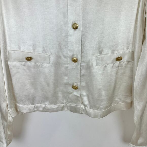 J.Crew Lady Shirt Jacket Luster Crepe Satin Viscose Gold Buttons Ivory Large NWT - Picture 11 of 13